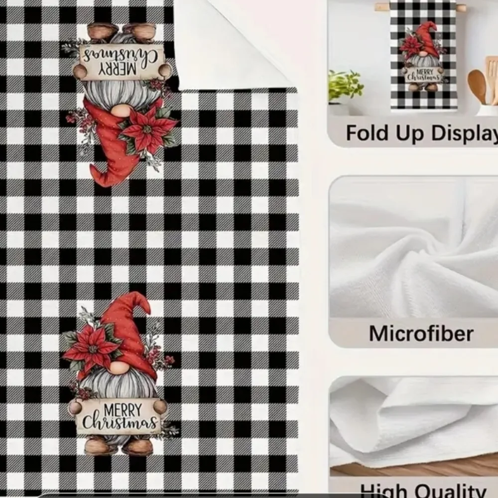 Festive Gnome Christmas Kitchen Towels - Red and Black